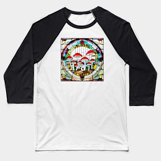 Carmine Mushroom Stained Glass Baseball T-Shirt